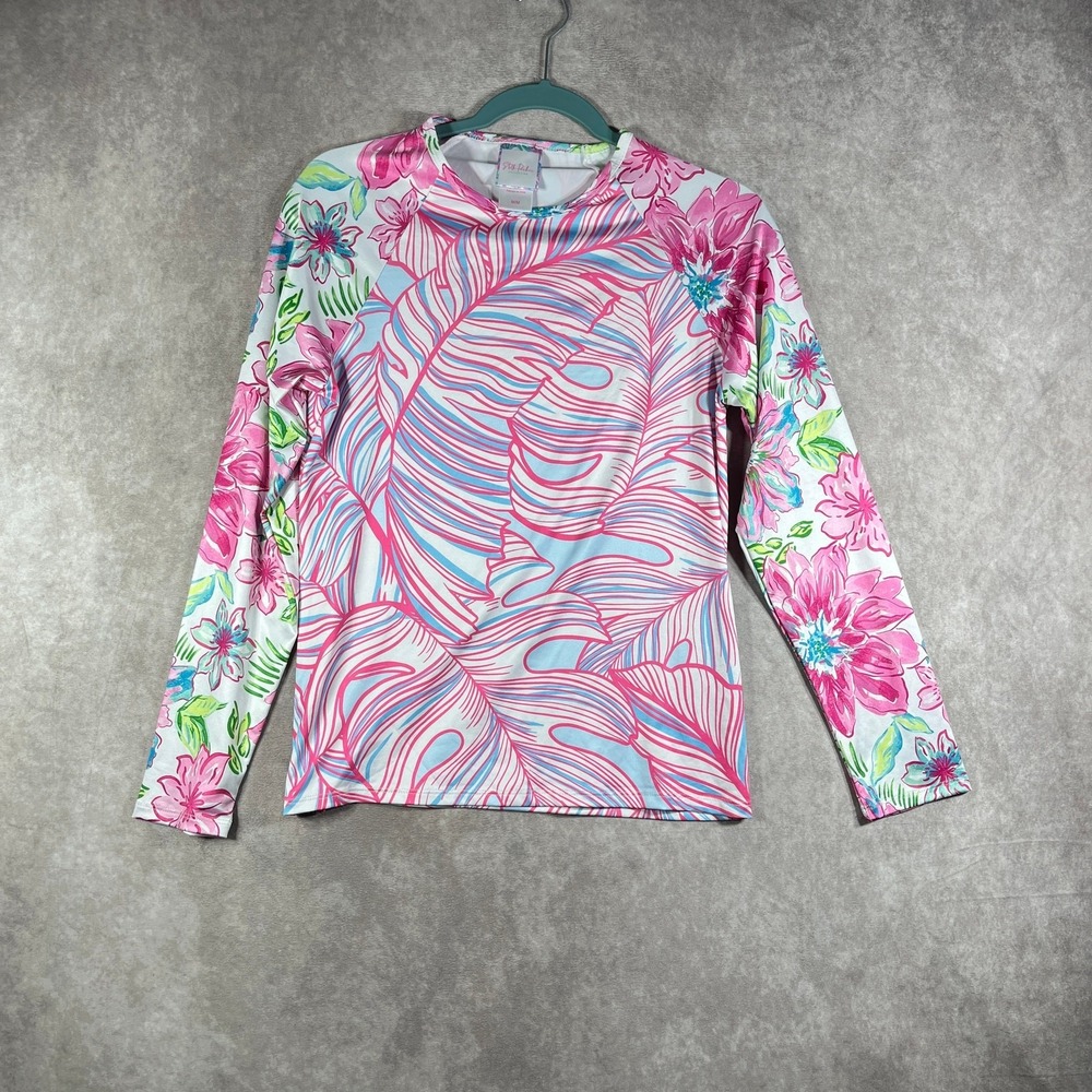 Stella Parker Rash Guard Womens Medium Pink Floral Long Sleeve Mock Neck Stretch